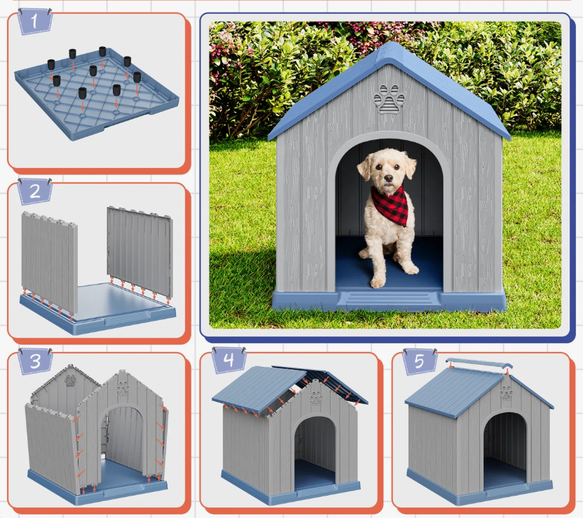 Weatherproof Dog House Outdoor Indoor for Small to Medium Dogs