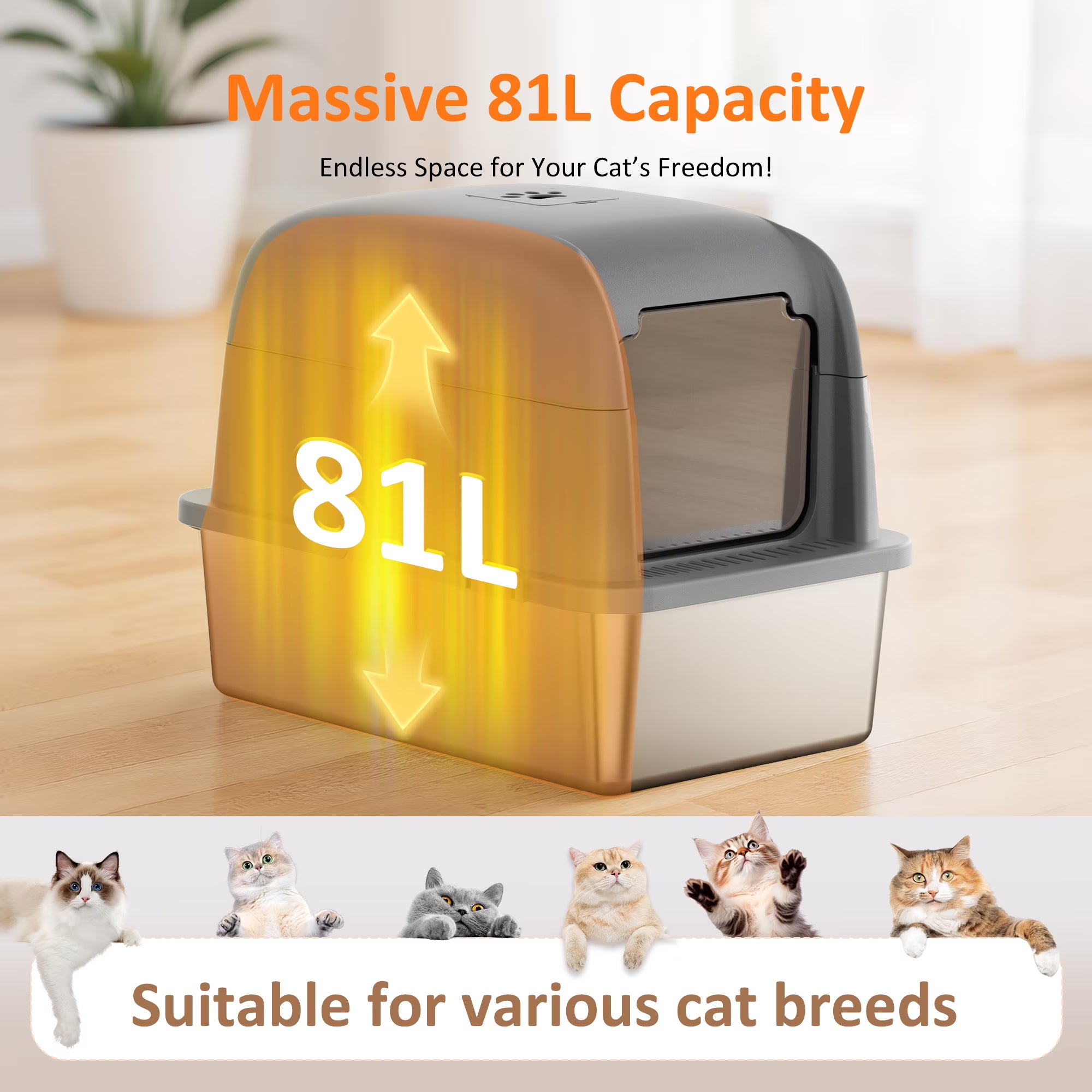 Large Stainless Steel Cat Litter Box with Scoop and Mat Set - Odor, Stain and Rust Resistant, Gray