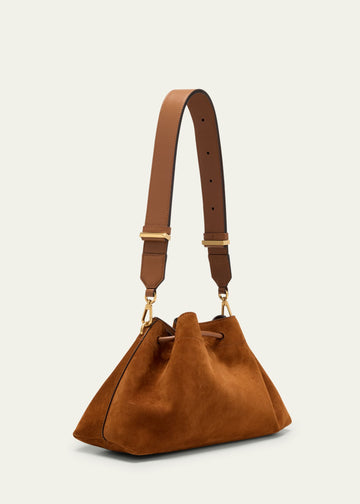 Soft Suede Leather Body with Adjustable Wide Leather Strap & Gold Hardware, Versatile Daily Shoulder Bag